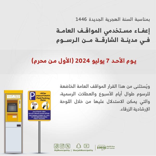 الشارقة.. إعفاء مستخدمي المواقف العامة من الرسوم غداً الأحد