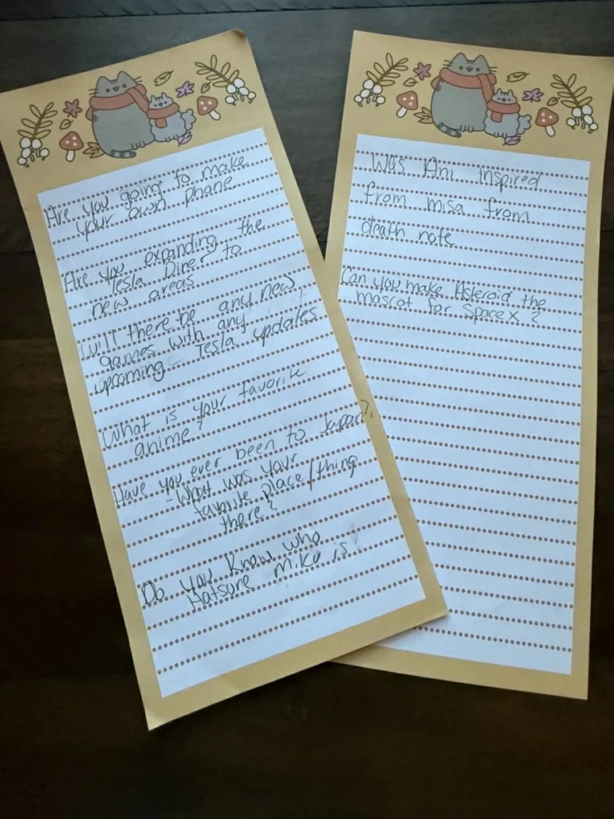 الأسئلة التي كتبتها الفتاة