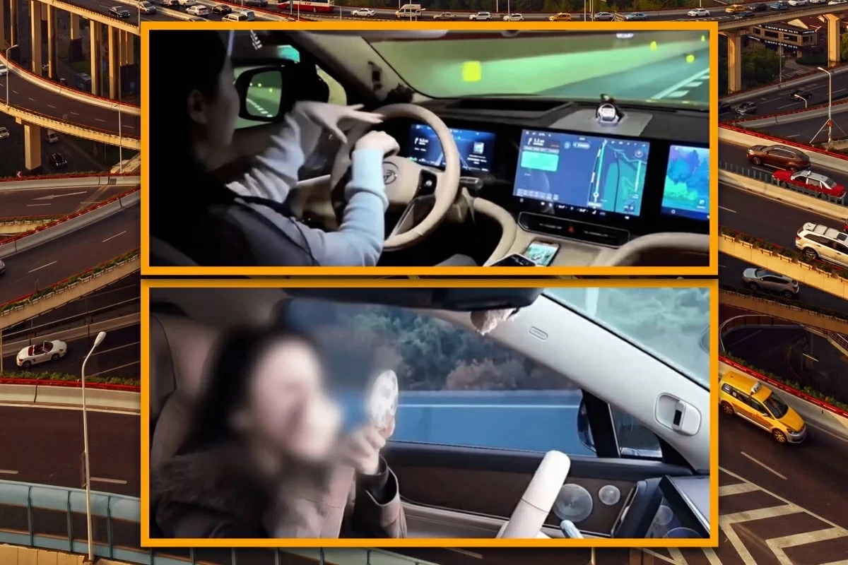 سائقة تُشغّل القيادة الذاتية لتضع أحمر الشفاه