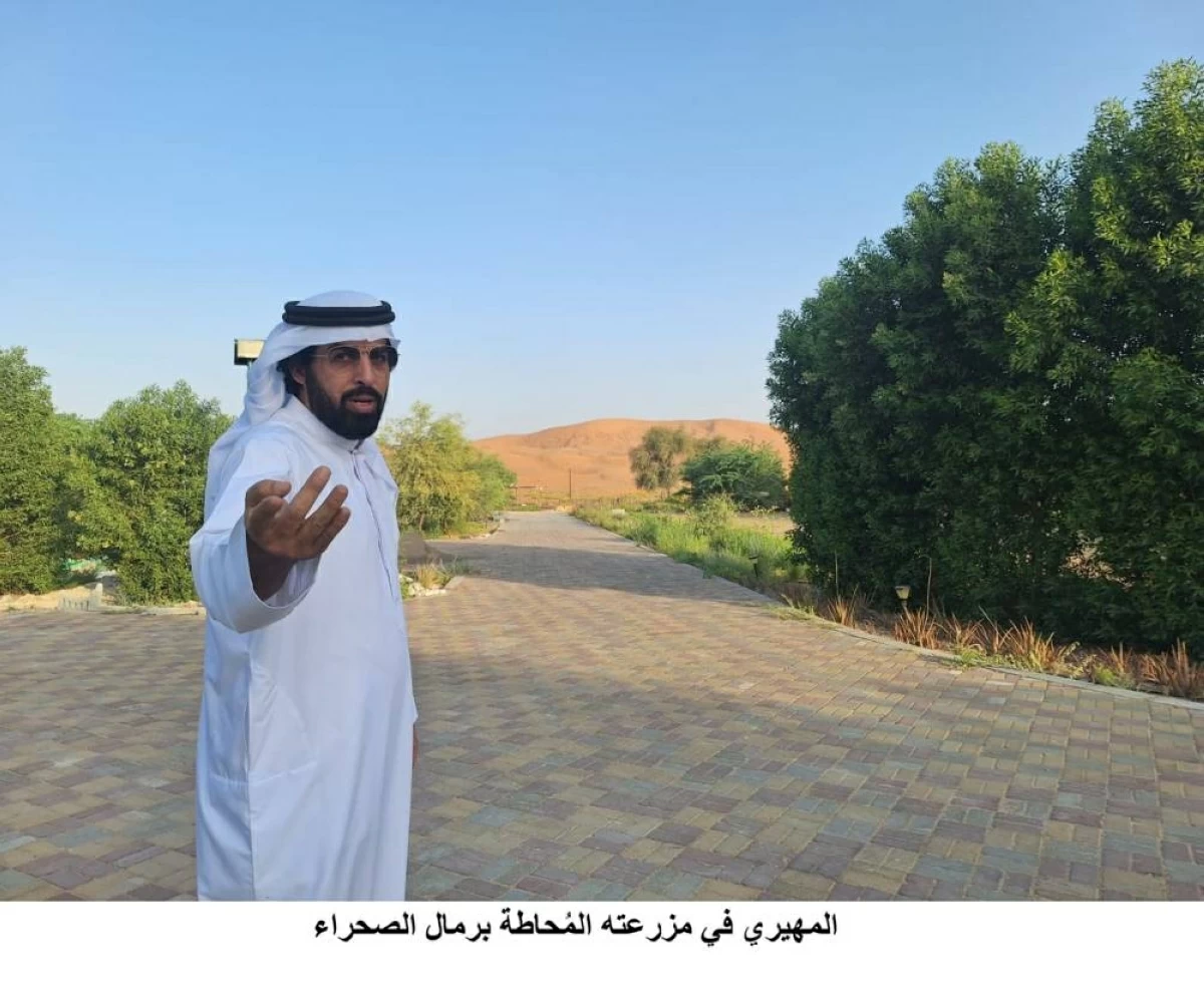 المهيري في مزرعته المُحاطة برمال الصحراء