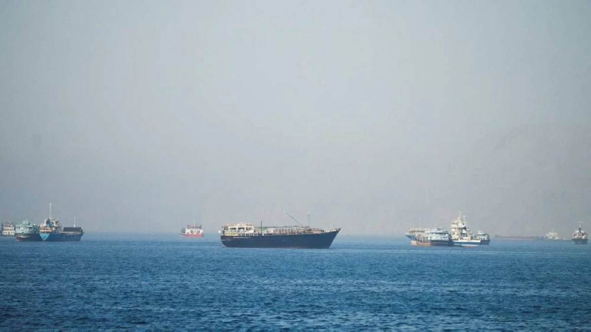 FILE PHOTO: Vessels are seen at the Strait of Hormuz, as seen from Musandam, Oman, June 1, 2026. REUTERS/Stringer/File Photo