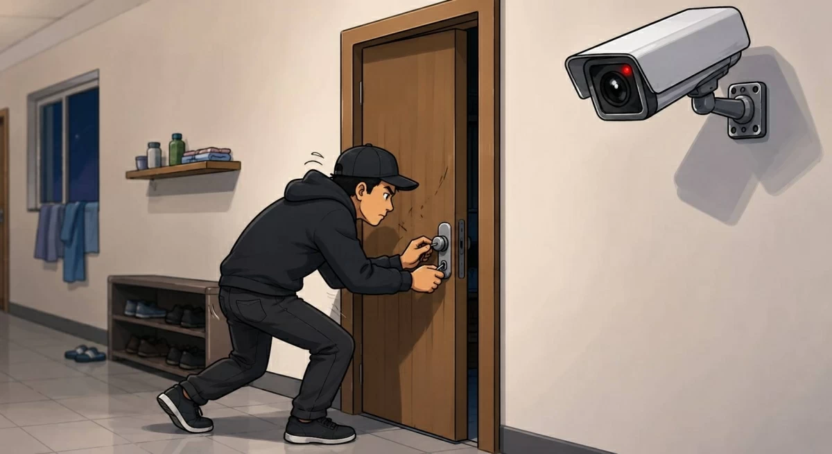 كاميرات السكن تكشف محاولة للسرقة وتدين المتهم
