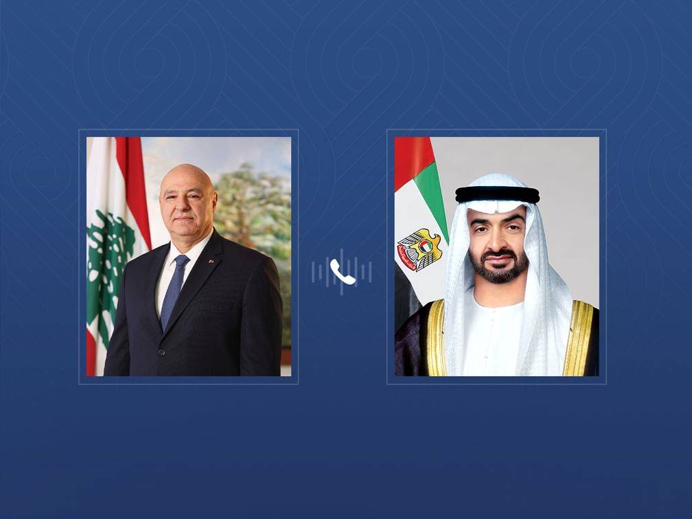 محمد بن زايد والرئيس اللبناني يبحثان هاتفياً علاقات التعاون