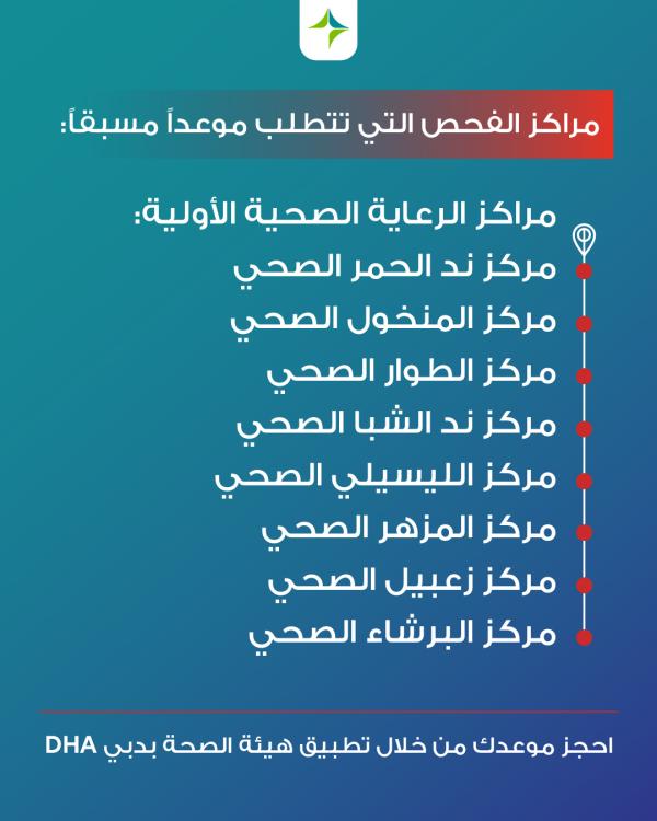 مراكز فحص كورونا في دبي 