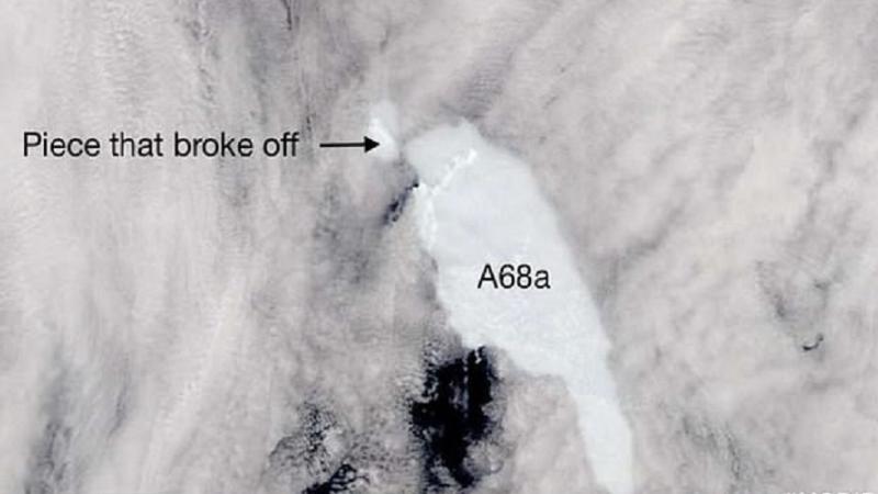 صورة تظهر انفصال جزء من الجبل الجليدي