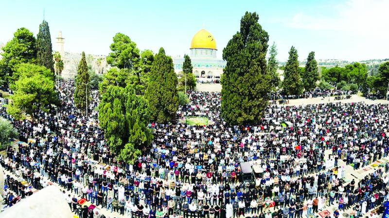 جانب من الحرم القدسي تظهر فيه قبة الصخرة المشرفة