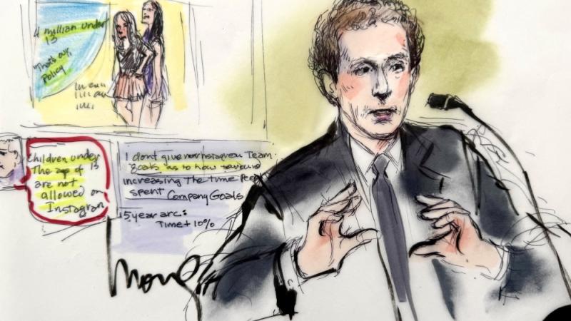 رسم لاستجواب زوكربيرغ في قاعة المحكمة