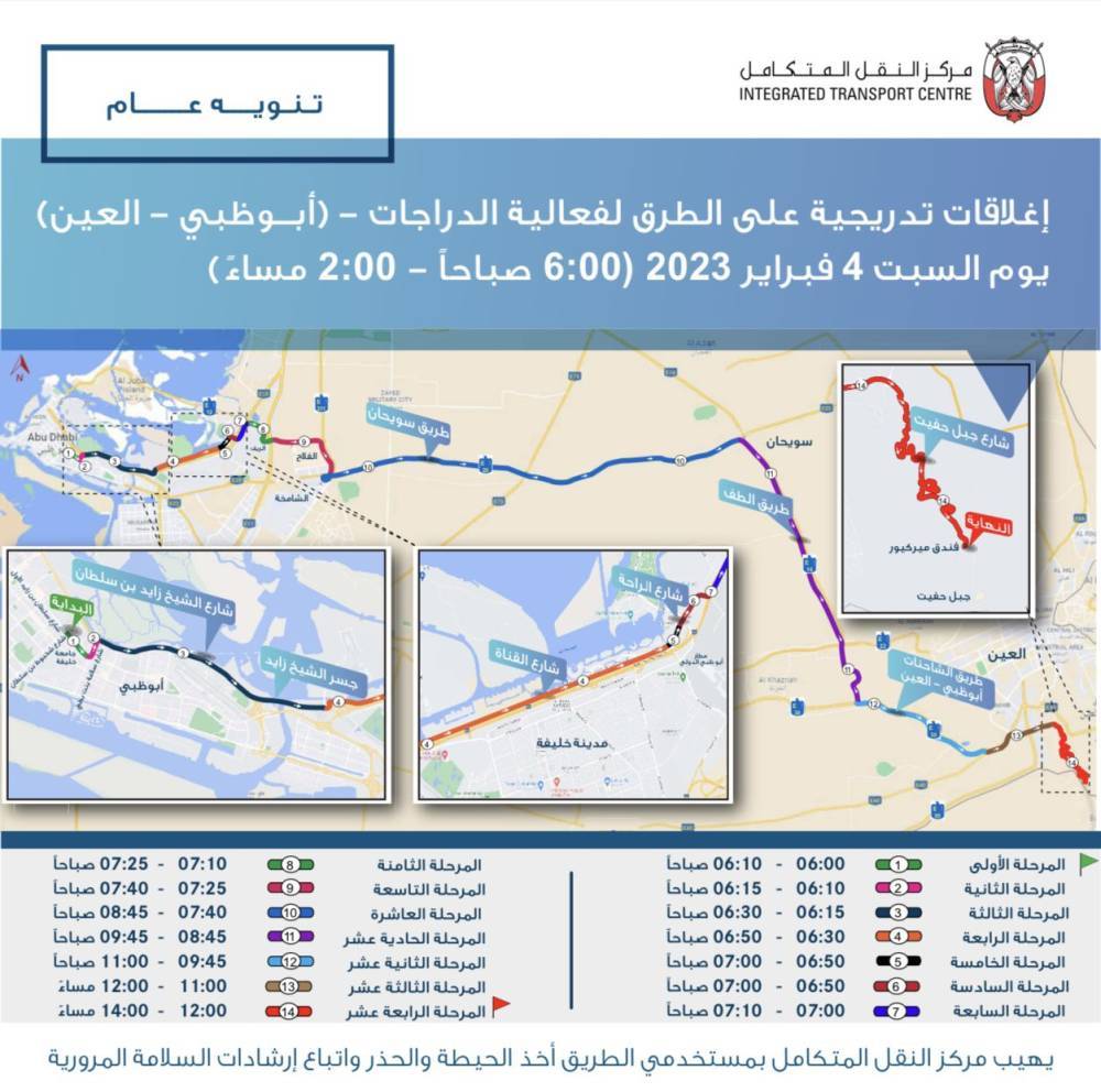 إغلاقات تدريجية على الطرق لفعالية الدراجات إغلاقات تدريجية على الطرق لفعالية الدراجات