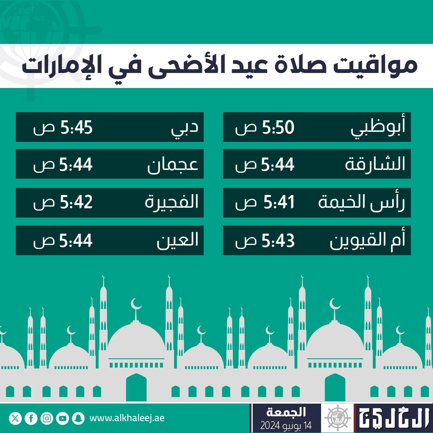 مواقيت صلاة عيد الأضحى في الإمارات مواقيت صلاة عيد الأضحى في الإمارات