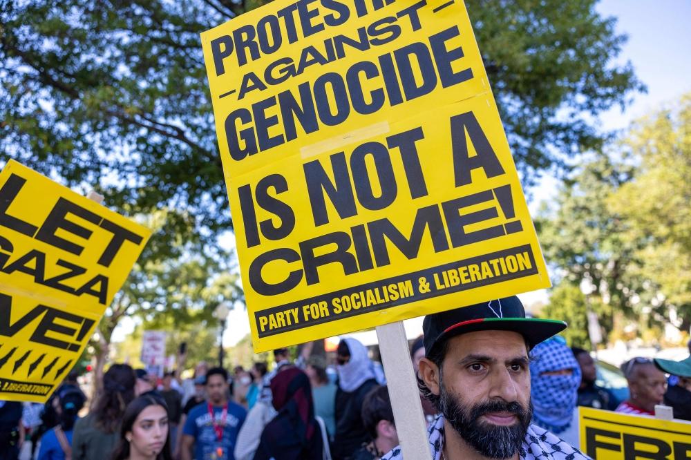تظاهرة دعم فلسطين أمام في واشنطن 4 أكتوبر 2025 (أ.ف.ب)