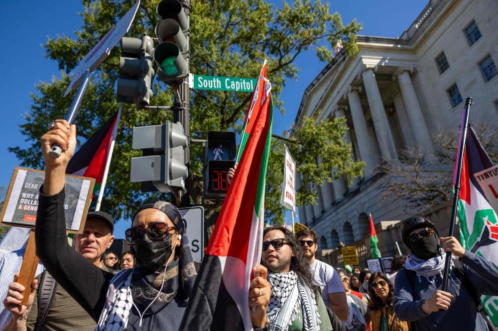 تظاهرة دعم فلسطين أمام مبنى الكابيتول في واشنطن 4 أكتوبر 2025 (أ.ف.ب)