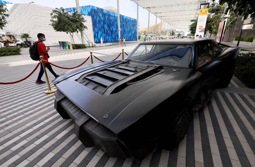 DUBAI, 04 March 2022. The Batmobile Replica on Sunset Avenue, Expo 2020 Dubai. (Photo by David Gray/Expo 2020 Dubai)