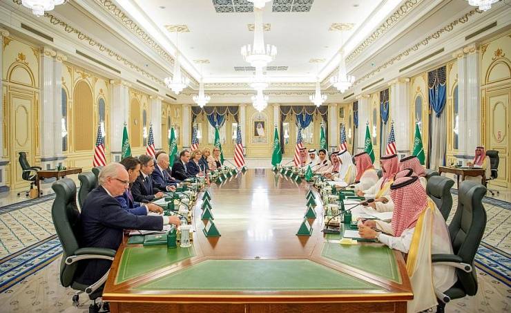 جانب من الاجتماع الوزاري المشترك بين الرئيس بايدن وولي العهد السعودي (واس) 