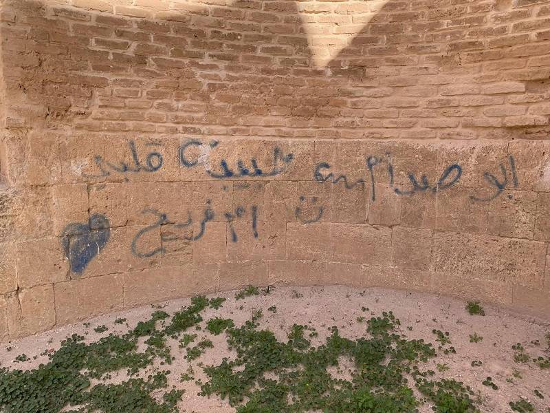 تشوهات على جدران قصر المشتى التاريخي
