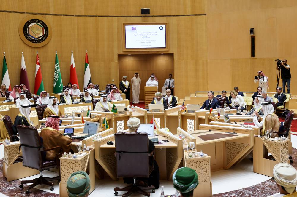  جانب من اجتماع وزراء خارجية دول مجلس التعاون الخليجي ونظيرهم الأمريكي بالرياض (رويترز)