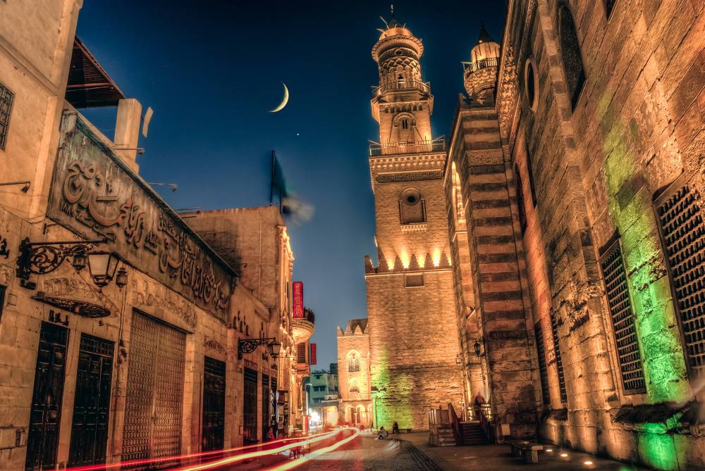 Cairo, Egypt - September 2011 ( The view of Qalawun Complex from Muizz street also this area is nicknamed Bayn Al Qasrayn )