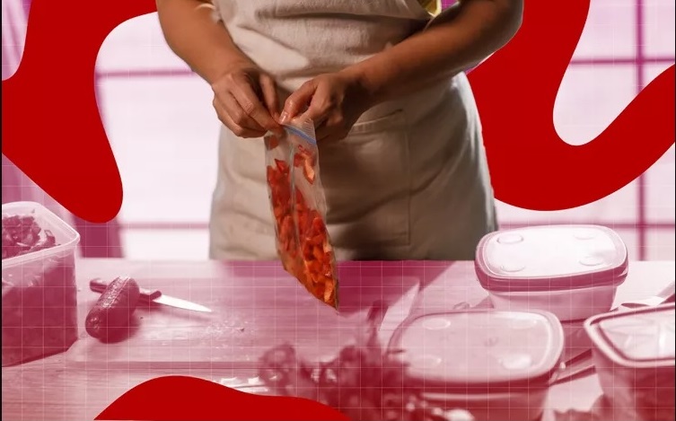طاهية تستخدم كيساً بلاستيكياً