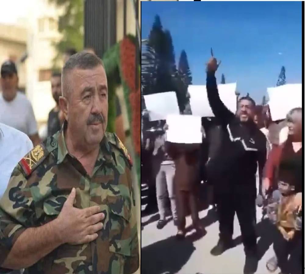 بعد لجوئه إليها.. لواء سابق في جيش الأسد يهتف داخل قاعدة حميميم الروسية