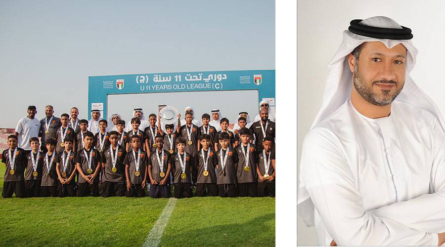 محمد سلطان الزعابي (يمين) ومنتخب الرجبي (يسار)