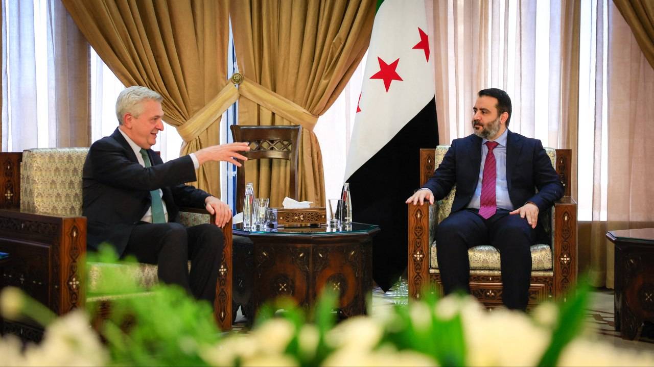  وزير الخارجية السوري أسعد الشيباني يستقبل غراندي في دمشق(أ.ف.ب)