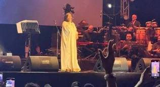 شرين خلال الغناء على مسرح المهرجان