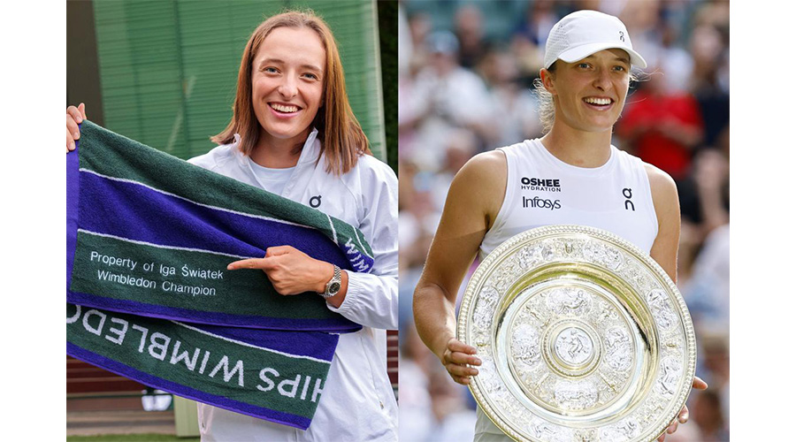 إيجا سوياتيك تحمل درع ويمبلدون وهدية المنشفة