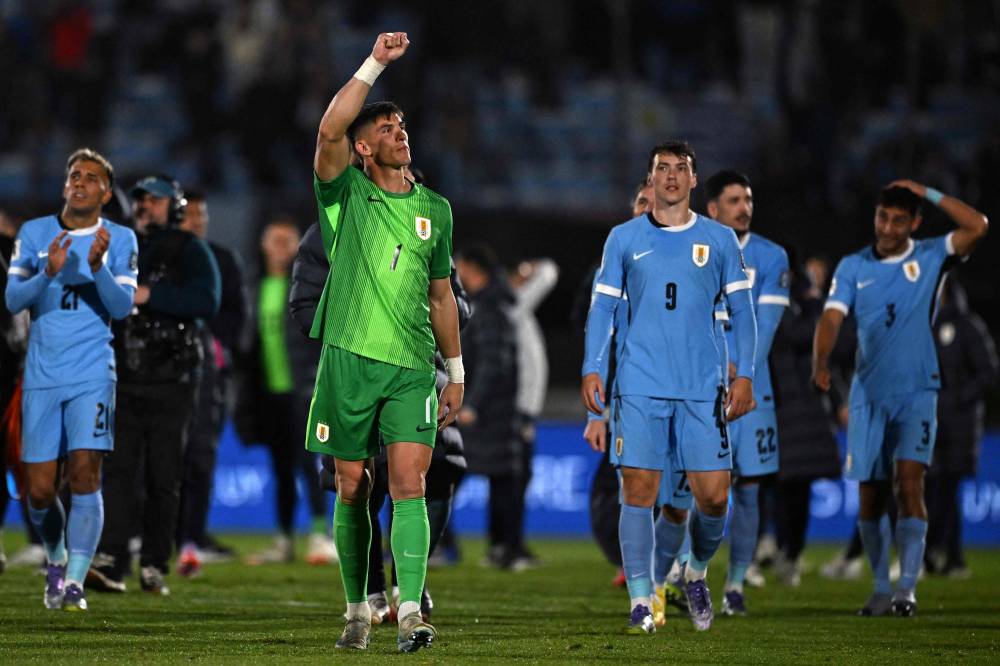 لاعبو الأوروغواي بعد التأهل