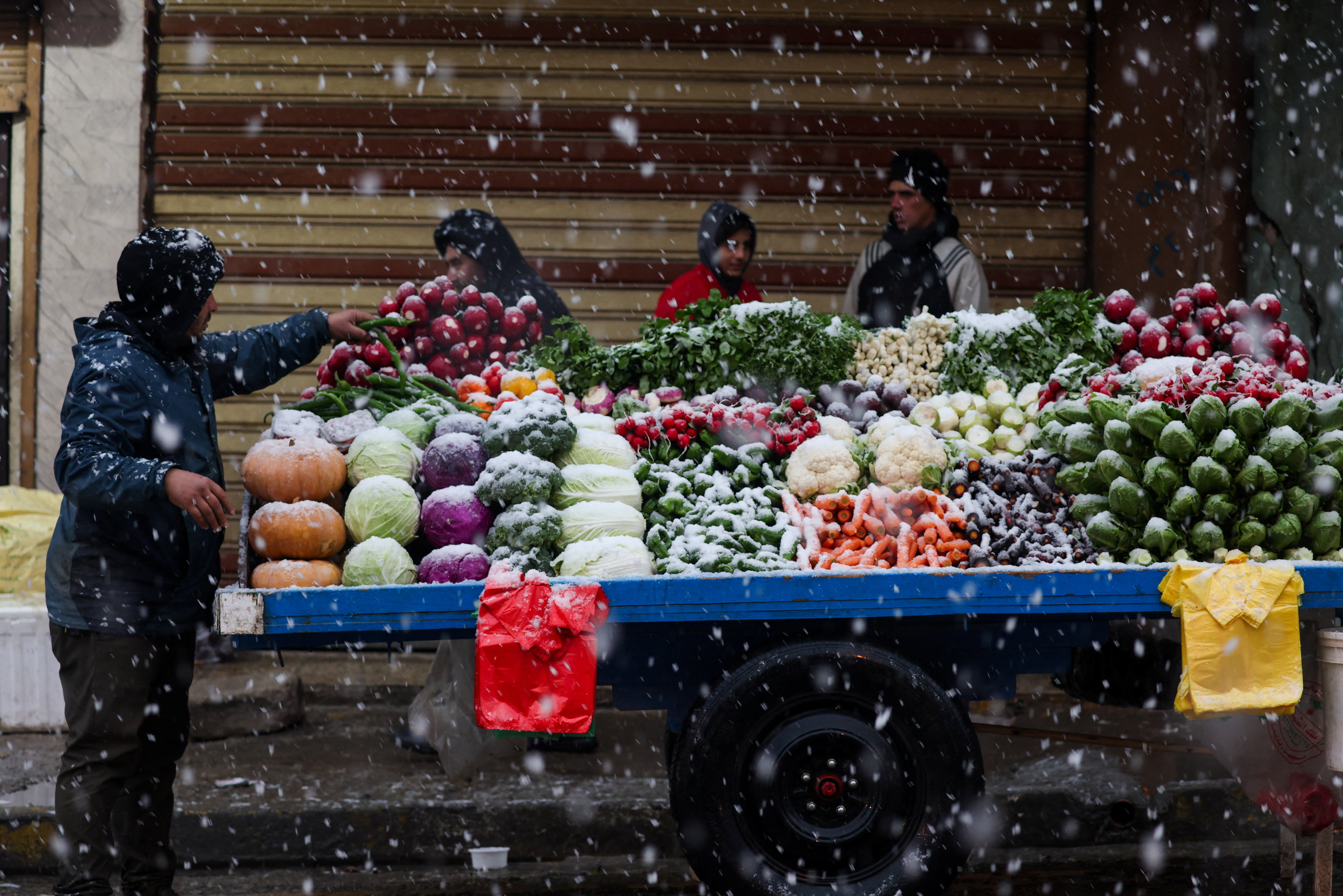 الثلوج تحول شوارع الموصل إلى لوحة بيضاء