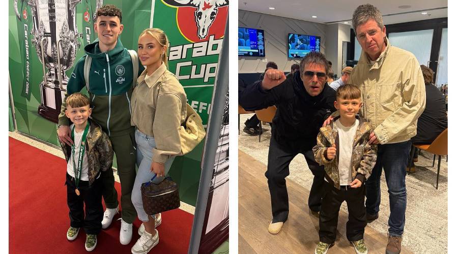 ليام ونويل غالاغر مع ابن فودن - فودن وزوجته مع ابنهما روني