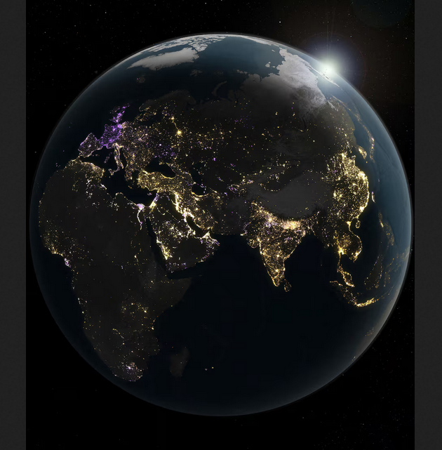 منظر ليلي للأرض وثقته الأقمار الصناعية الأربعاء (رويترز )