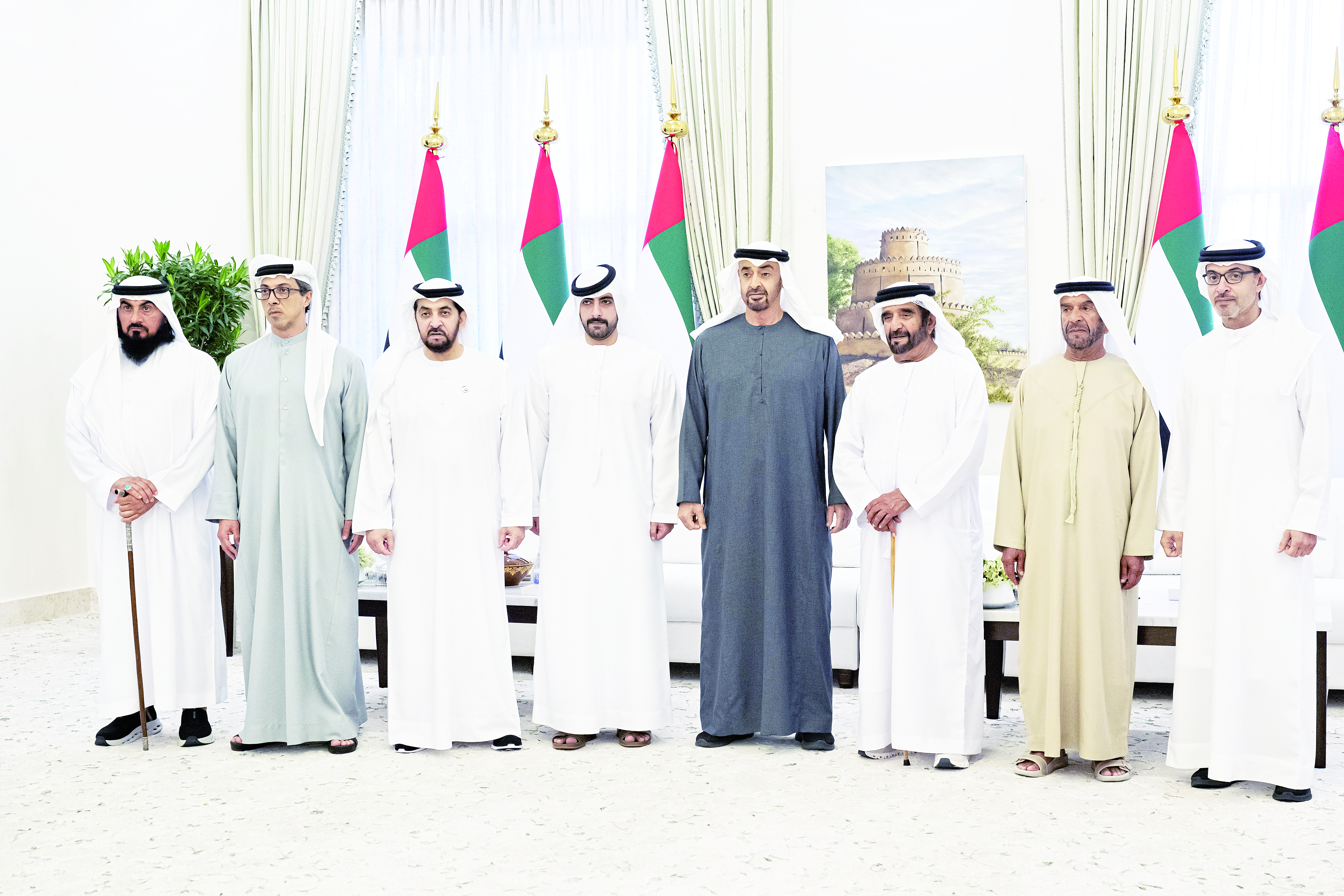  محمد بن زايد ومنصور بن زايد وحمدان بن زايد وهزاع بن زايد وسيف بن محمد وسرور بن محمد ومحمد بن حمدان والعريس زايد بن طحنون بن محمد 