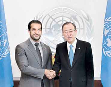 كي مون يبحث مع سلطان بن أحمد مبادرات الشارقة الإنسانية